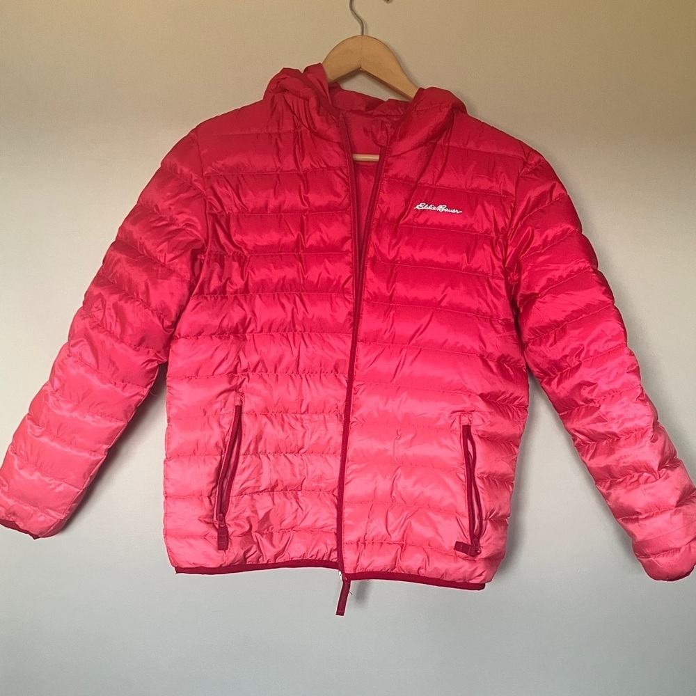 Eddie Bauer Kids Bright Pink Ombre Tie Dye Reversible Down Puffer Coat